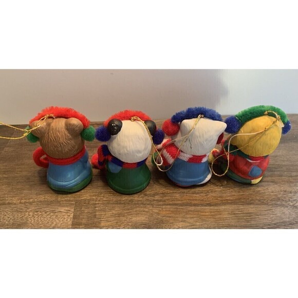 Vintage Giftco Animal Ceramic Bell Christmas Ornaments Set Cat Dog Bear Panda - Picture 8 of 14